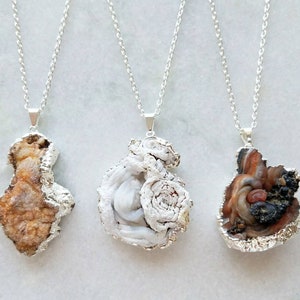 Natural Druzy Geode Necklace: Silver Plated Boho Crystal Pendant