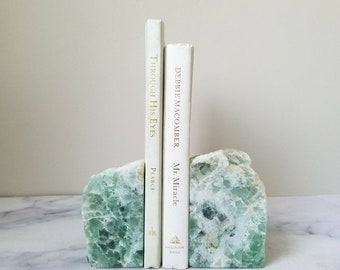Natural REVERSIBLE Flourite Bookends, Crystal Bookends for Boho Home Decor, Anniversary Gift for Her, Unique Rock Bookends for Office Decor