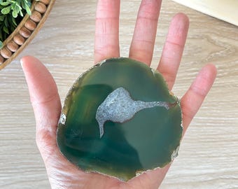 Green Geode Slice with Druzy, Geode Slice with Banding Mineral Specimen