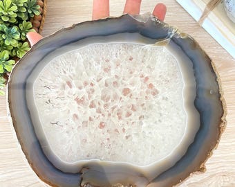 9" Extra Large Natural Agate Slice, Geode Platter, Crystal Slab