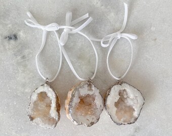 Set of 3 Geode Christmas Ornament - White and Silver Crystal Ornaments