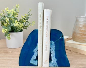 Geode Bookends: Agate and Crystal Book Ends, Polished Stone