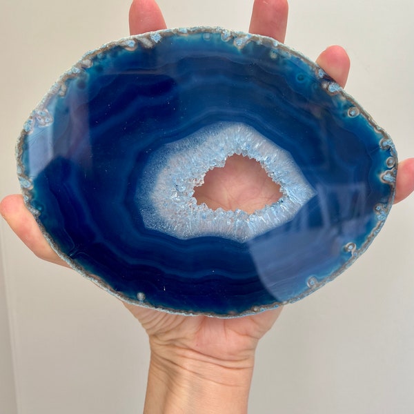 Huge Geode Agate Slice Blue Boho Home Decor, Rock Collection Mineral Specimen, Rock Collector Unique Birthday Gift