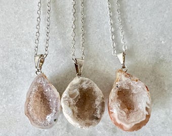 Dainty Raw Geode Pendant Necklace: Crystal Boho Jewelry