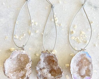 Geode Christmas Ornaments Set: White & Silver Crystal Keepsakes
