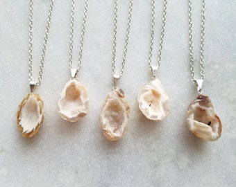 Raw Geode Slice Necklace: Boho Druzy Crystal Pendant
