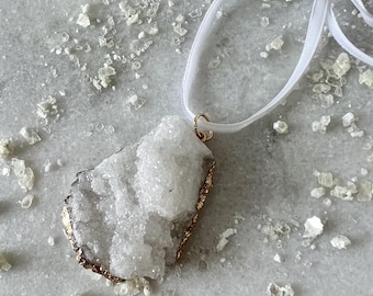 Geode Christmas Tree Ornament: White Crystal with Gold Edge