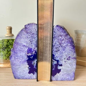 Large Purple Agate Geode Bookends: Crystal Book Lover Gift