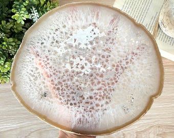 9" Natural Agate Slice, Geode Platter, Crystal Slab