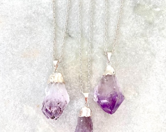 Raw Amethyst Pendant Necklace: February Birthstone, Nature Lover Gift