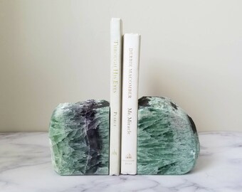 6 Lb Natural REVERSIBLE Green Flourite Bookends, Crystal Bookends for Boho Home Decor, Anniversary Gift, Unique Rock Bookends, Father's Day