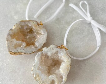 Geode Christmas Ornament Set, Blue & Silver Crystal, Keepsake Decor