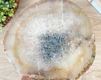 8" Extra Large Natural Agate Slice, Geode Platter, Crystal Slab