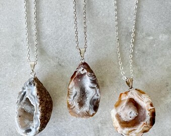 Dainty Geode Pendant Necklace: Raw Crystal Boho Jewelry