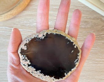 Natural Brown Agate Slice: Geode Mineral Specimen, Rock Lover Gift