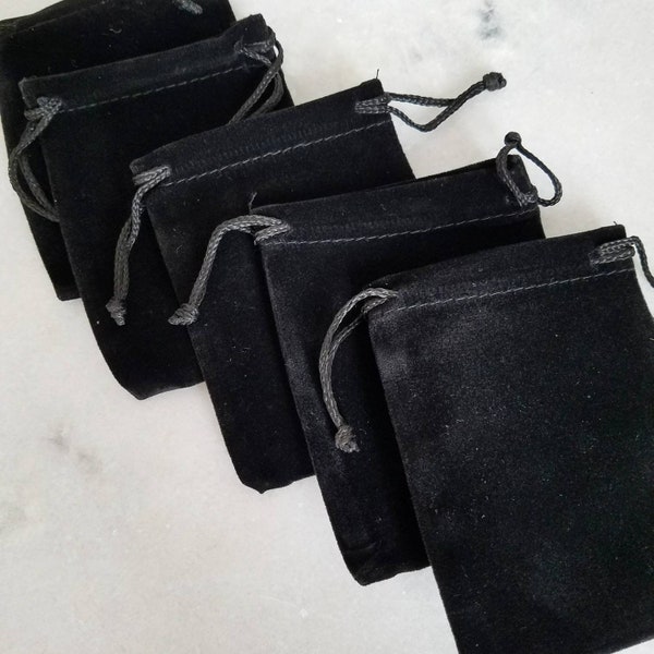 Small Black Velvet Pouches, Small 3 x 4 Inch Drawstring Bags, Small Party Favor Cloth Bags, Jewelry and Necklace Pouch
