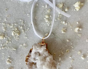 Geode Christmas Tree Ornament: White & Gold Crystal Holiday Decor