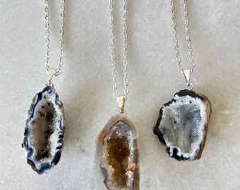 Raw Geode Pendant Necklace: Natural Druzy Crystal Boho Jewelry