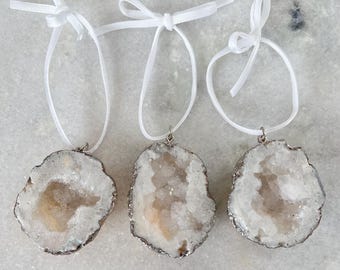 Geode Christmas Ornament Set of 3 - White and Silver Geode Ornaments