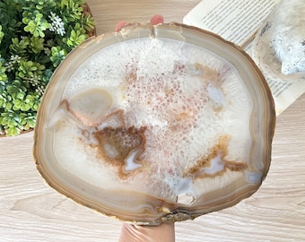 Rebanada extragrande de ágata natural de 9 pulgadas, plato gigante de geoda, losa de ágata para enmarcar.