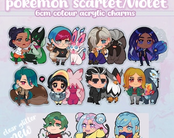 Llaveros acrílicos de 2,5" con purpurina y colores de PKMN SV