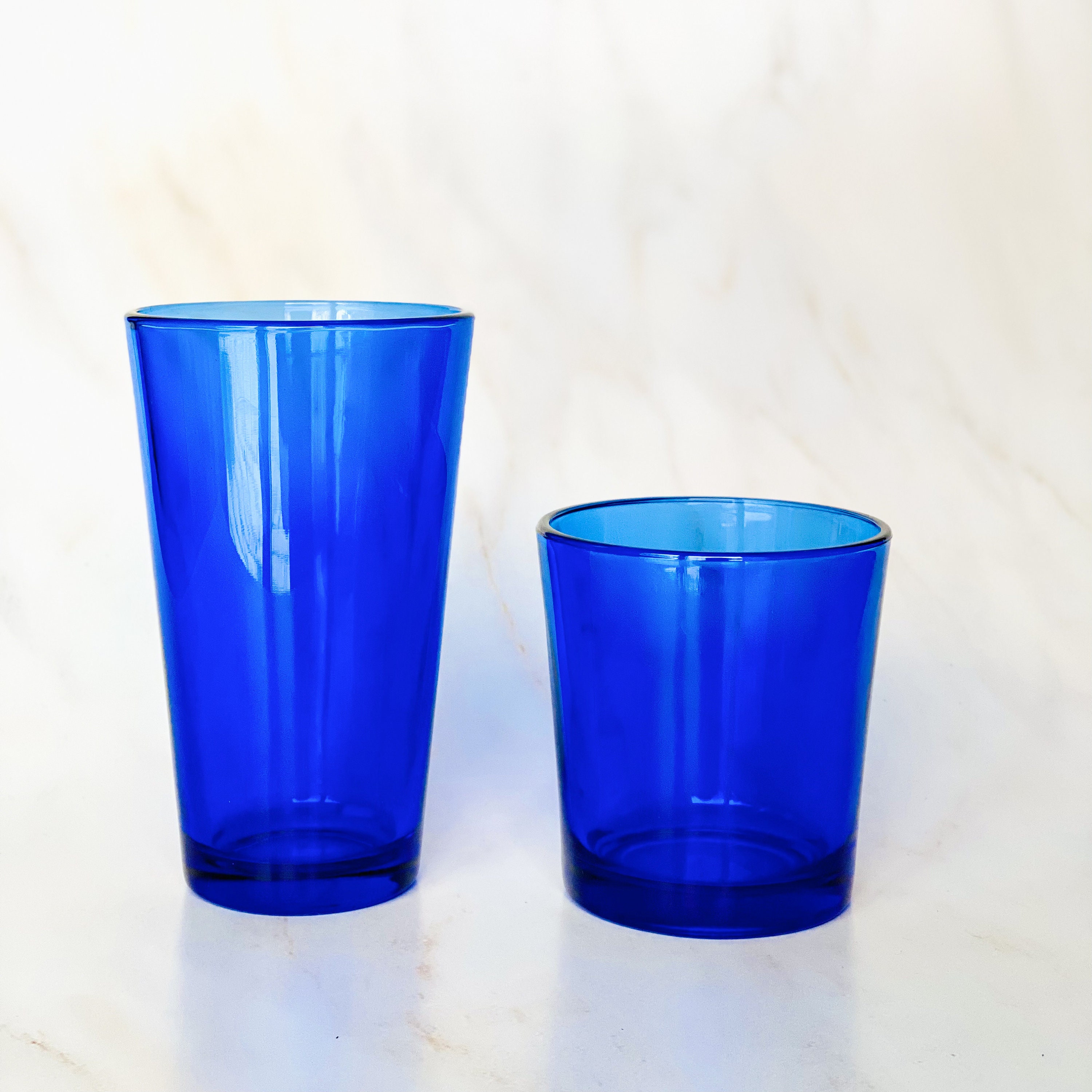 Vintage Libbey Cobalt Blue Drinking Glasses, Tall 16oz., Short 10 Oz