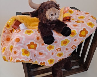 Longhorn cow lovey blanket,  Gender Neutral Security blanket, Stuffed animal lovey, First birthday, Shower gift, Baby gift