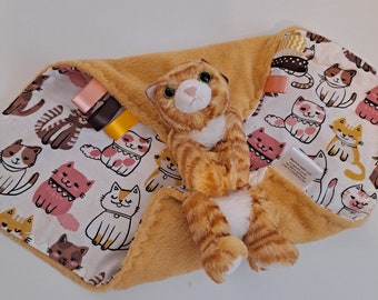 Cat lovey blankie,  Security blanket, Stuffed animal lovey, First birthday, Shower gift, Baby gift