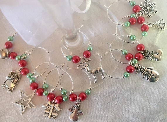 Christmas Wine Glass Charms: Festive Beaded Drink Markers, Set of 10