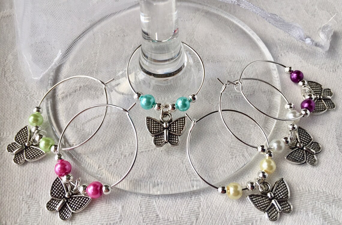 Butterfly Wine Glass Charms x 6 Drinks Markers table Etsy