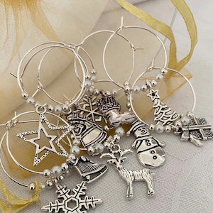 Christmas Wine Glass Charms X 10 Secret Santa Silver Table Decoration Office Gift Cracker Filler S