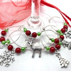 Christmas Wine Glass Charms X 6 Secret Santa Table Decoration Office Gift R