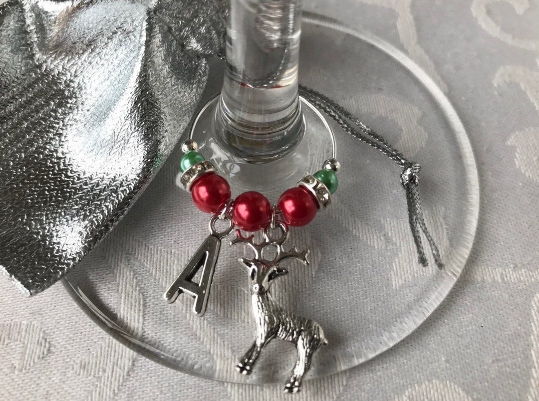 Personalised Christmas Wine Glass Charms Alphabet Mixed Christmas