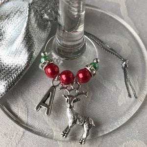 Personalised Christmas Wine Glass Charms Alphabet Mixed Christmas Charms Letters Table Decorations with Red/Green and Silver toned beads