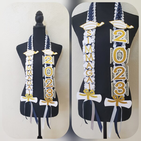 Premium and Personalized Graduation Lei with Top Grad Caps & Bottom Diploma / Origami Bow ties