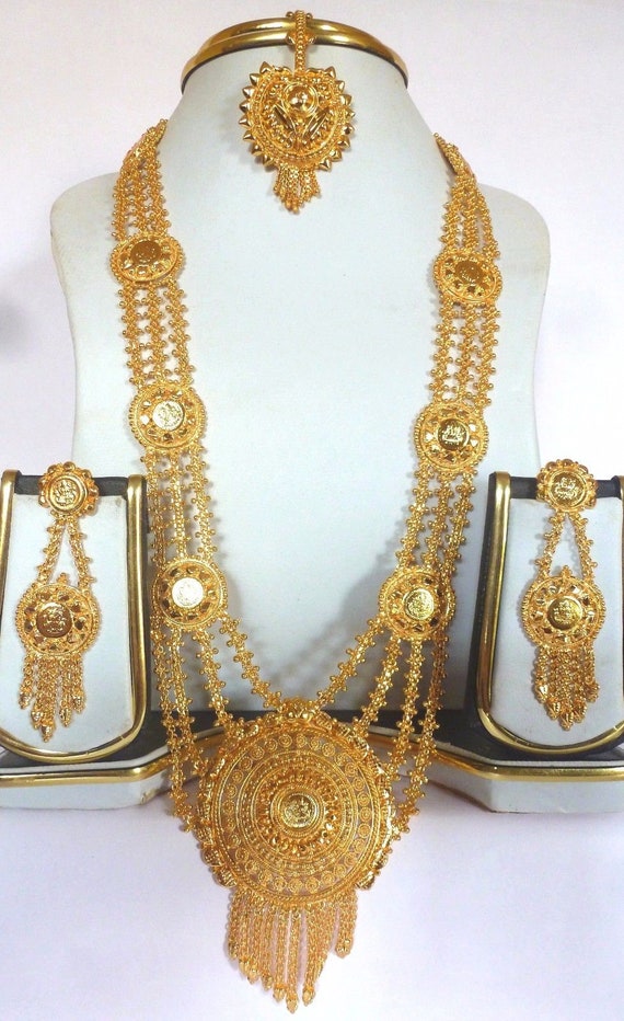1 gm gold plated indian ginni haar necklace earrings tikka wedding bridal set