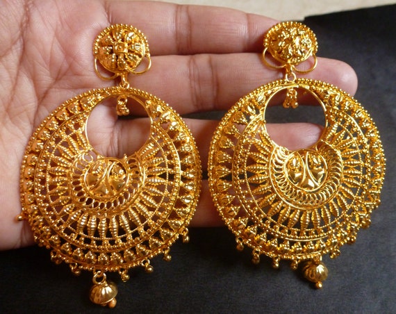 Indian Wedding 22K Gold Plated Kan bala Earrings With Jhumka Party Wear Set  .i | eBay