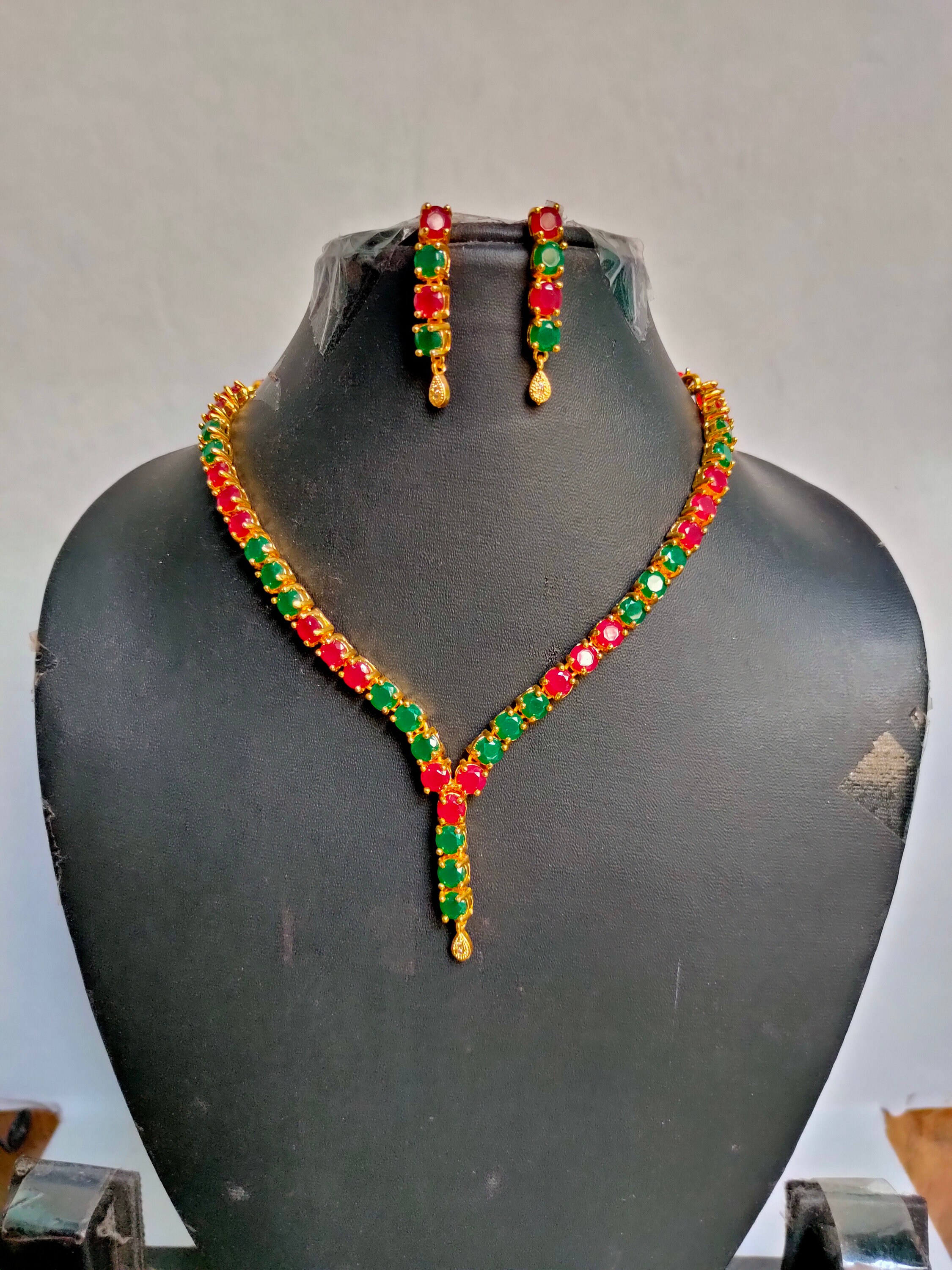 22K Indian Gold Plated Cubic Zirconia Emerald Ruby Necklace Etsy