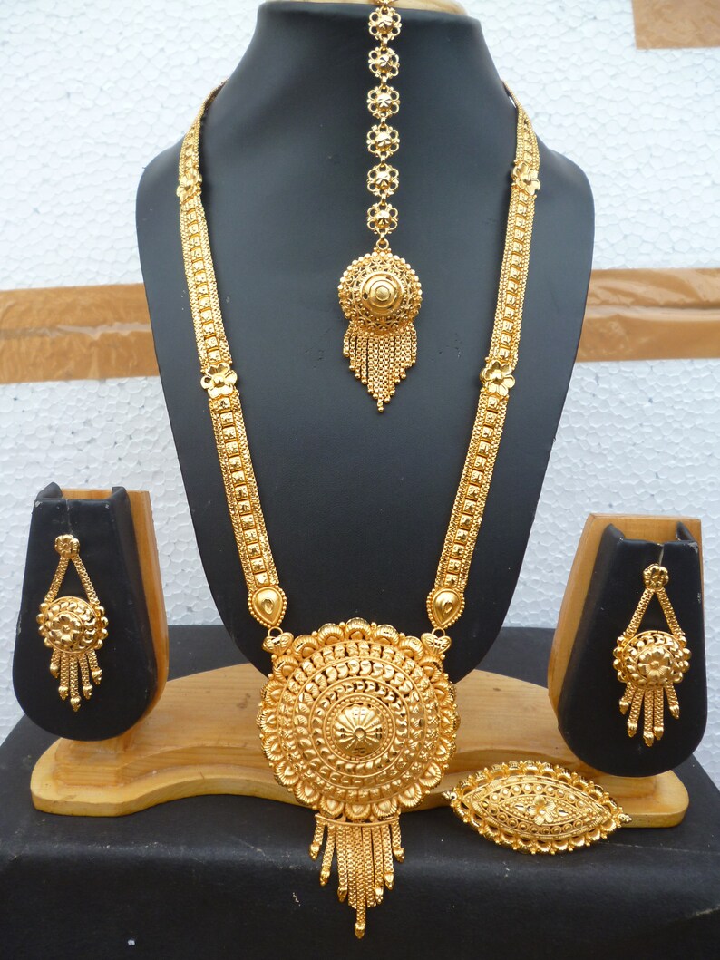 22K Gold Plated Indian 12'' Long Necklace Earrings Etsy
