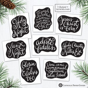 Catholic Christmas Greeting Cards Black & White Set of 8 Designs Instant Download - DIY Downloadable PDF 4.25”x5.5"