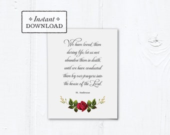 Catholic Mass for the Deceased Explanation Card Instant Download White Rose - DIY Downloadable PDF A2 4.25”x5.5"