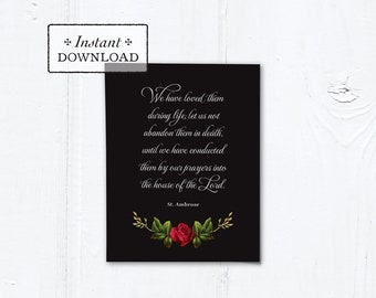 Catholic Mass for the Deceased Explanation Card Instant Download Black Red Rose PDF A2 4.25x5.5, All Souls Day, Holy Souls, November