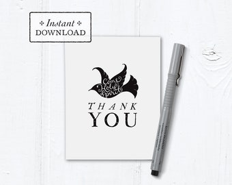 Catholic Confirmation Thank You Note Black & White Dove Instant Download - DIY Downloadable PDF A2 4.25”x5.5"