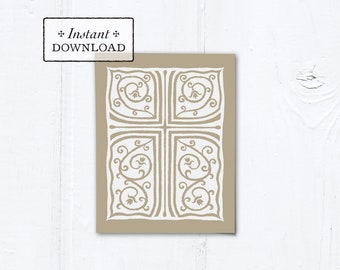 Catholic Taupe Cross Vines Multi-purpose Printable Greeting Card Printable Catholic Graduation Baptism Communion Confirmation Card 4.25x5.5