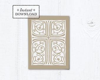 Catholic Taupe Cross Vines Multi-purpose Greeting Card Baptism Communion Confirmation Instant Download - DIY Downloadable PDF A2 4.25”x5.5"