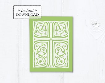 Catholic Green Cross Vines Multi-purpose Greeting Card Baptism Communion Confirmation Instant Download - DIY Downloadable PDF A2 4.25”x5.5"