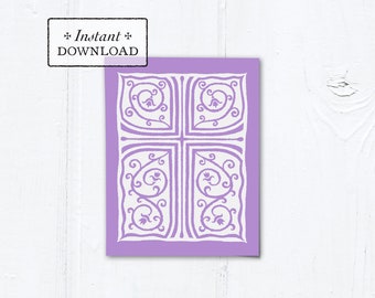 Catholic Lilac Cross Vines Multi-purpose Printable Greeting Card Printable Catholic Graduation Baptism Communion Confirmation Card 4.25x5.5