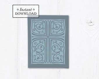 Catholic Blue & Gray Cross Vines Multi-purpose Card Baptism Communion Confirmation Instant Download - DIY Downloadable PDF A2 4.25”x5.5"