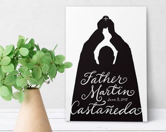 Catholic Ordination PERSONALIZED Greeting Card Black & White - Downloadable PDF 5"x7"