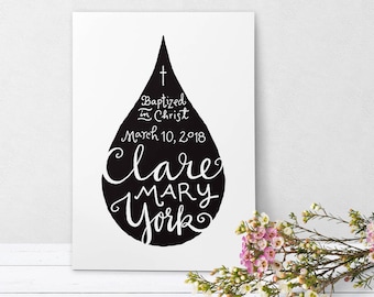 Catholic Baptism PERSONALIZED Greeting Card Black & White - Downloadable PDF 5"x7"